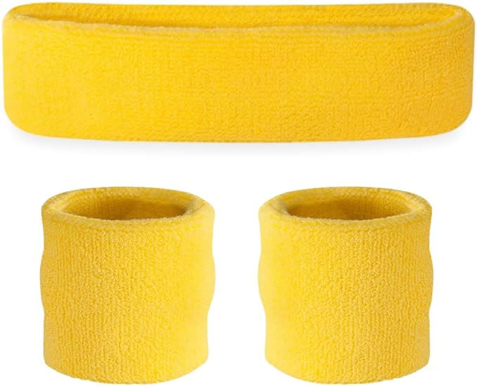 Suddora Sweatbands Set, Moisture Wicking 2 Wristbands and 1 Headband, Breathable Terry Cloth Athletic Bands for Basketball, Tennis, Yoga, Gym, Sweat Bands for Costumes and Cosplay
