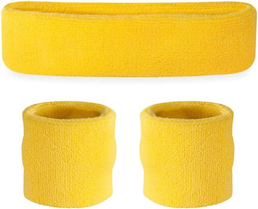 Suddora Sweatbands Set, Moisture Wicking 2 Wristbands and 1 Headband, Breathable Terry Cloth Athletic Bands for Basketball, Tennis, Yoga, Gym, Sweat Bands for Costumes and Cosplay