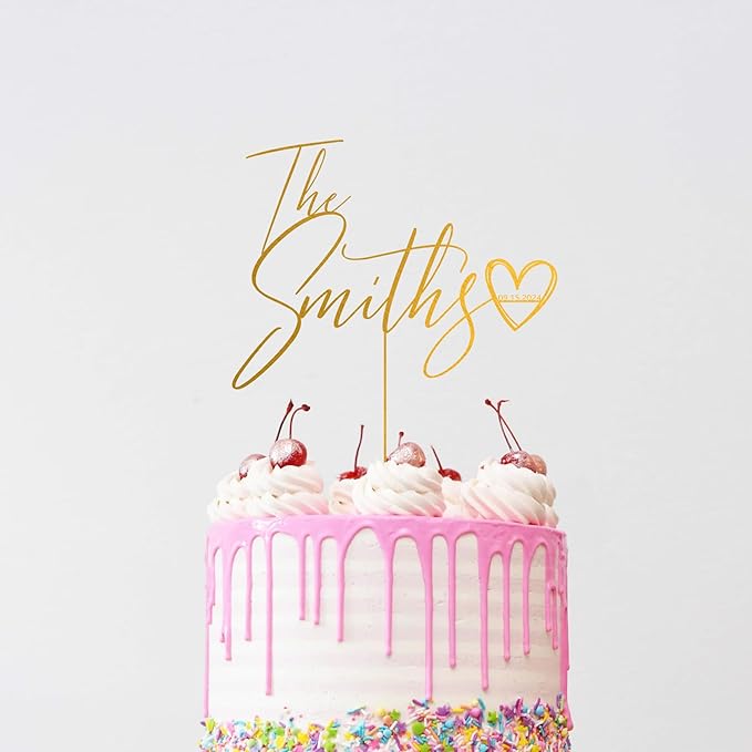 Noni Luxury Personalized Wedding Cake Topper with date and heart, Custom Couples Script Cake Topper for Weddings, Rustic Cake Topper, Mr and Mrs Cake Toppers for Wedding, Custom Cake topper