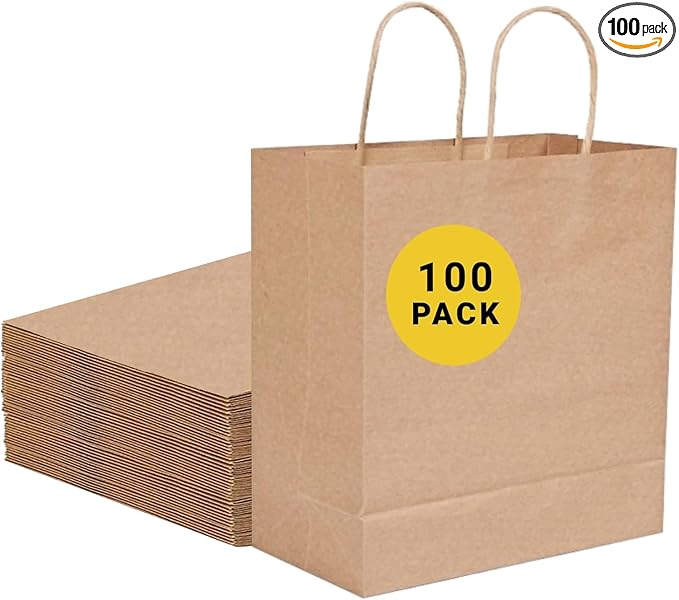 COGLARING Brown Gift Bags with Handles Bulk 100 Pack, 13x7x14 Inch for Shopping, Retail, Merchandise Packaging - Eco-Friendly Durable Paper Bags