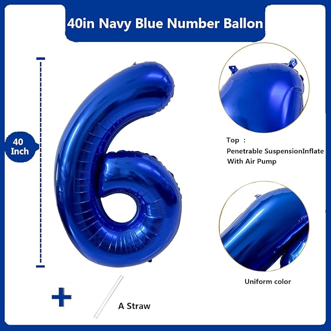 40 inch Navy Blue Number Balloon Dark Blue 6 Balloons Giant Foil Helium Balloons Blue Number 6 Balloon for 6th Birthday Party Decorations