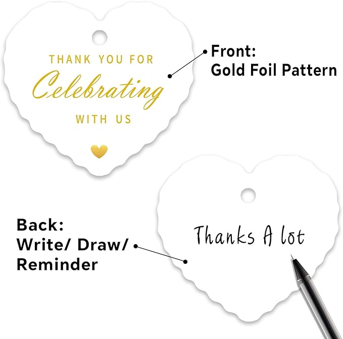 50pcs Gold Foil Thank You Tags with String, Pre-Punched Hole Gift Tags with String - Perfect for Weddings, Baby Showers, Parties, Celebrations - Thank You for Celebrating with US (2.36"*2.16")