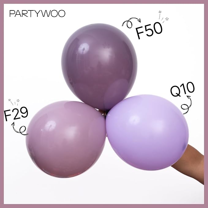 PartyWoo Dusty Purple Balloons 50pcs 12 Inch Lavender Boho Neutral Balloons for Wedding Anniversary Baby Shower Graduation Butterfly Bridal Shower Princess Fairy Birthday Party Decorations Purple-F29