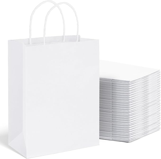 METRONIC Paper Gift Bags with Handles 10x5x13 Inch 300 Pcs | Christmas, Birthday Party Favors, Retail Shopping, Small Business Bulk | White Gift Wrap Bag