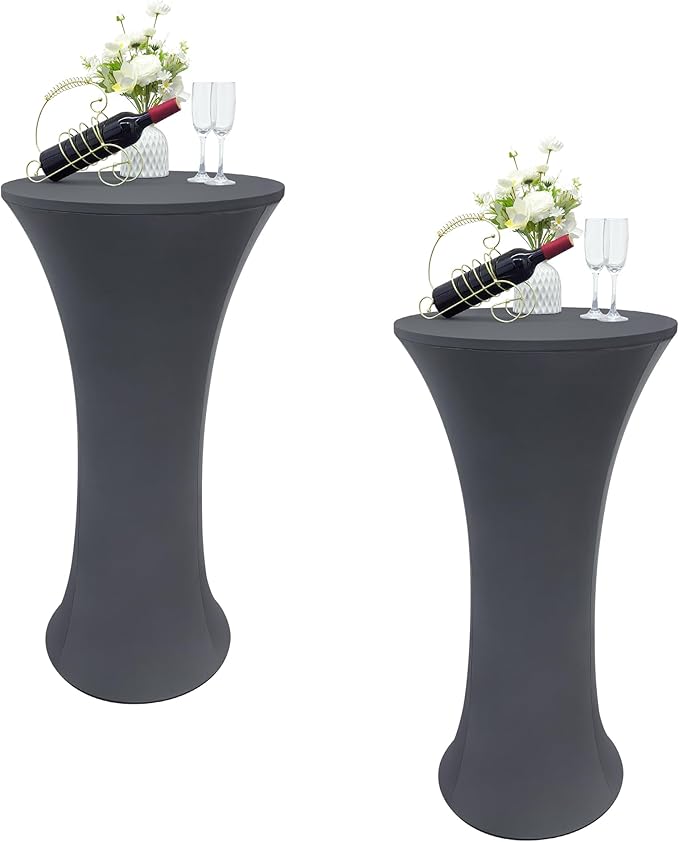 2PCS 24x43 Inch Round Fitted Cocktail Table Cover Grey Spandex Cocktail Table Cloth Highboy Fitted Tablecloth High Top Table Cloths for Party Pub Banquet Bistro