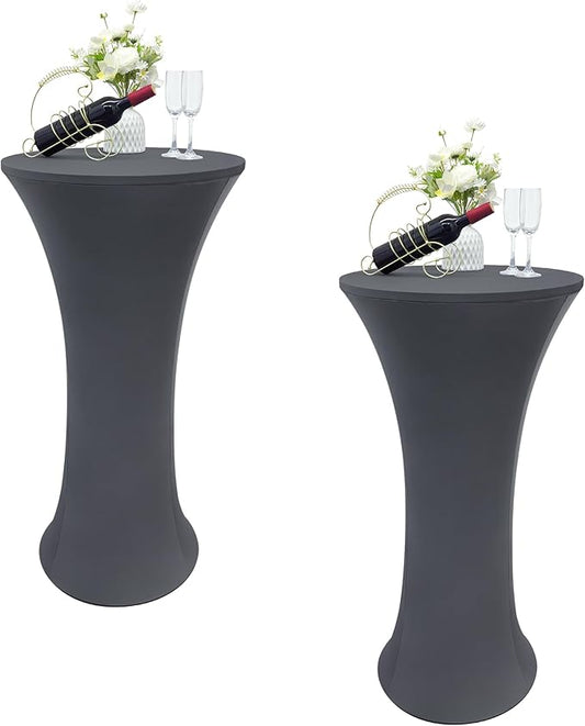 2PCS 24x43 Inch Round Fitted Cocktail Table Cover Grey Spandex Cocktail Table Cloth Highboy Fitted Tablecloth High Top Table Cloths for Party Pub Banquet Bistro