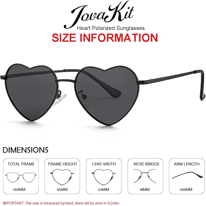 JOVAKIT Polarized Heart Sunglasses for Women Fashion Lovely Style Metal Frame UV400 Protection Lens