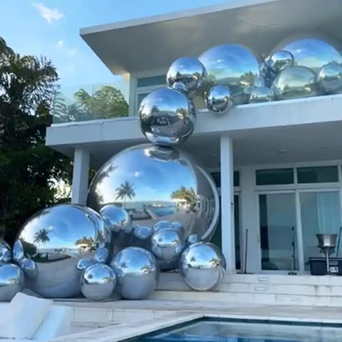Inflatable Mirror Ball,Silver & Gold & Iridescent Giant Mirror Balloon,Big Shinny Balls,Reusable PVC Hanging Disco Sphere For Party & Wedding & Event Decoration (Silver, 39in 3.3ft 1m)
