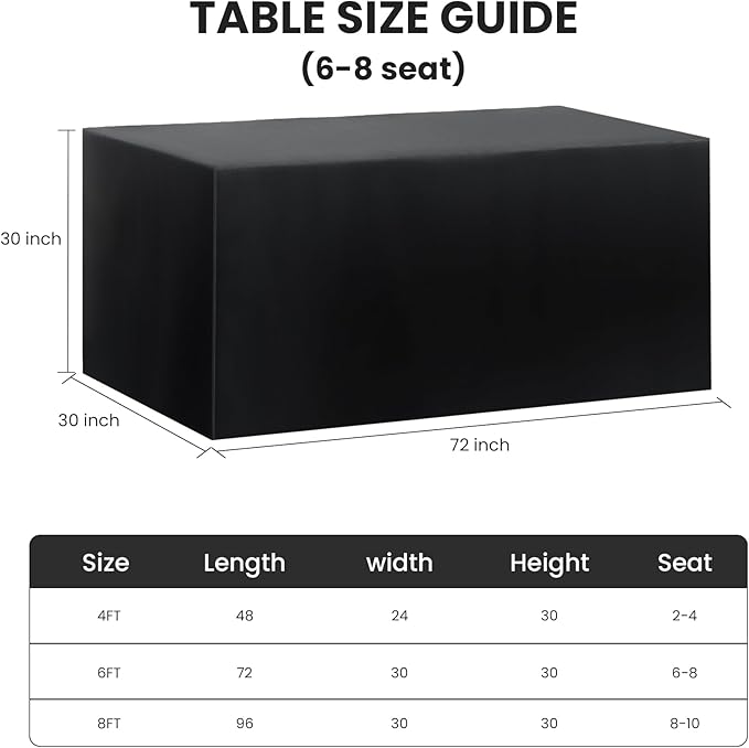 2 Pack Fitted Tablecloth for 6 Foot Rectangle Tables 72 x 30 Inch Black Table Covers Water Resistant Polyester Table Cloth for Wedding, Parties,Display, Trade Show (Black)