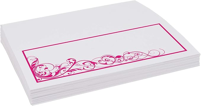 Scribble Vintage Swirl Place Cards, Fuschia (Choose Color), Set of 60, Pre-cut and Scored - Wedding, Party, Dinner, and Special Events - Made in the USA
