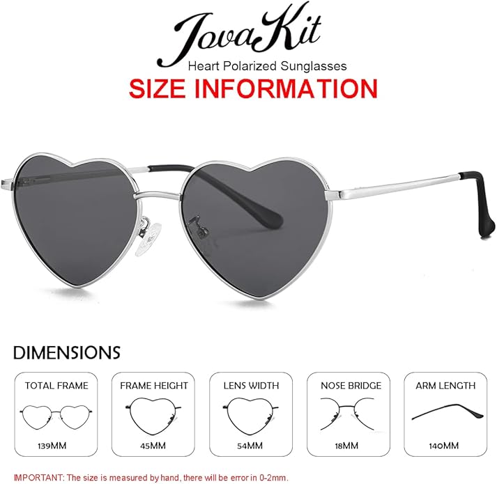 JOVAKIT Polarized Heart Sunglasses for Women Fashion Lovely Style Metal Frame UV400 Protection Lens