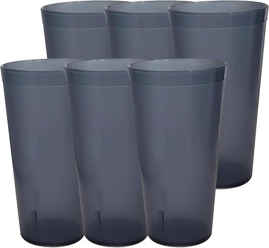 Party Outlaw Gray Plastic Cup Tumblers 6 Pc 24oz Lightweight, Heavy Duty Stackable Cafe Style Plastic Glasses. Reusable & Dishwasher Safe Ice Tea & Water Cups