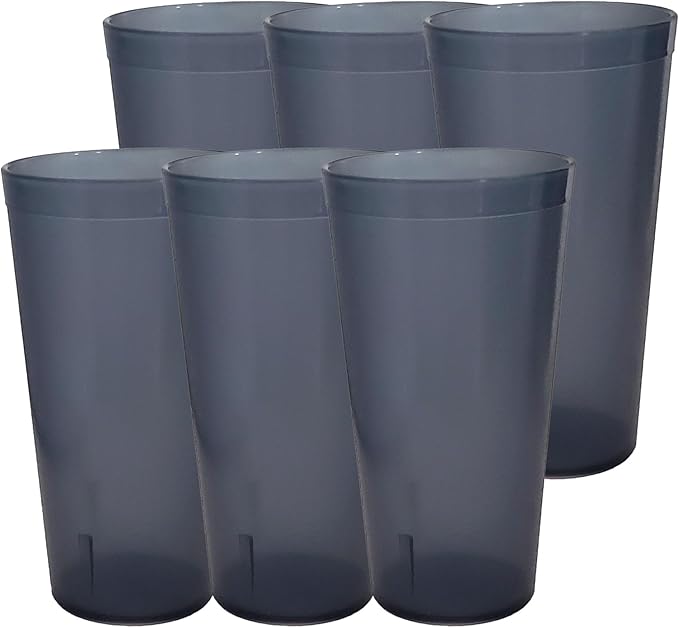 Party Outlaw Gray Plastic Cup Tumblers 6 Pc 20oz Lightweight, Heavy Duty Stackable Cafe Style Plastic Glasses. Reusable & Dishwasher Safe Ice Tea & Water Cups