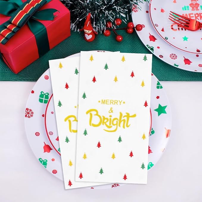 100 PCS Christmas Napkins Disposable Christmas Paper Napkins Decorative Chrismas Dinner Napkin Christmass Cocktail Napkins Xmas Holiday Napkin Guest Hand Towel for Xmas Party Dinner Kitchen Bathroom