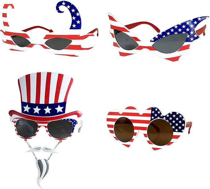 TD.IVES12 Pack American Flag Glasses USA Patriotic Party Sunglasses Masks Cool Shaped Plastic Eyewear for Party Props