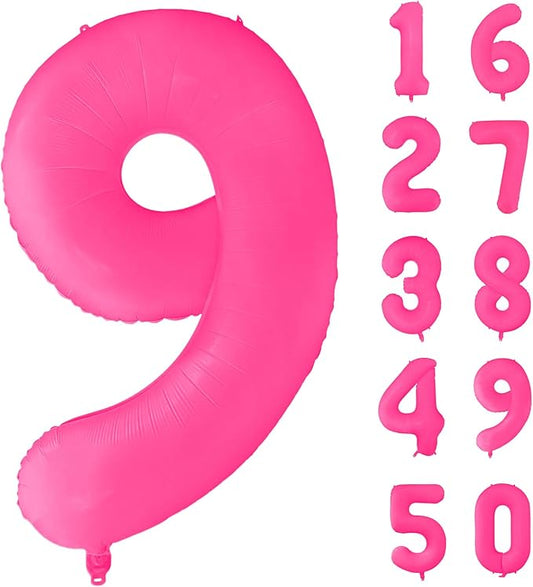 Fluorescent Rose Red Number Balloon 40 inch Giant Foil Helium Balloons Pink Number 9 Balloon for 9th Birthday Party Decorations