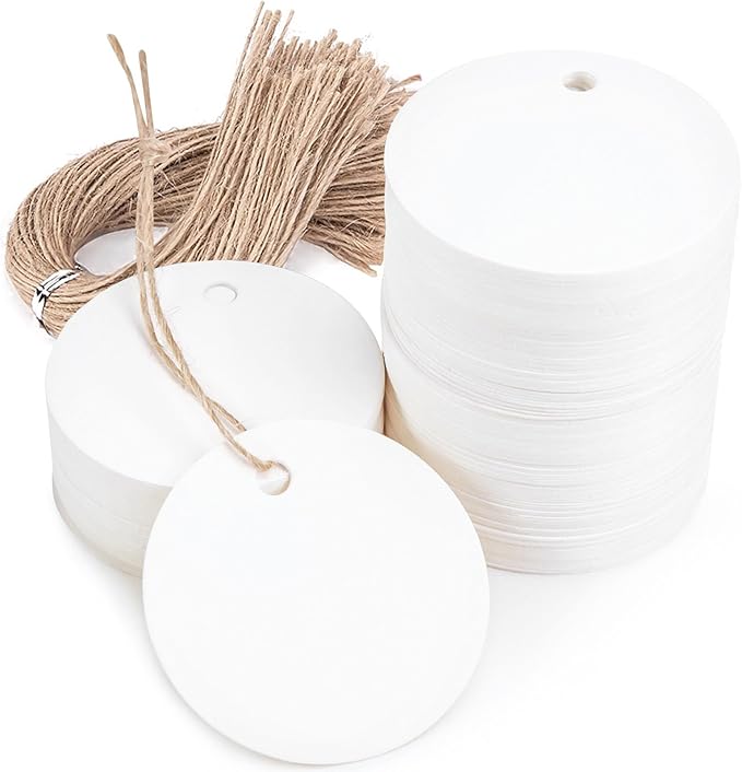 SallyFashion 120PCS White Round Gift Tags, 2 inch Kraft Paper Gift Tags with String for Gifts Wrapping Craft Project Wedding Favors