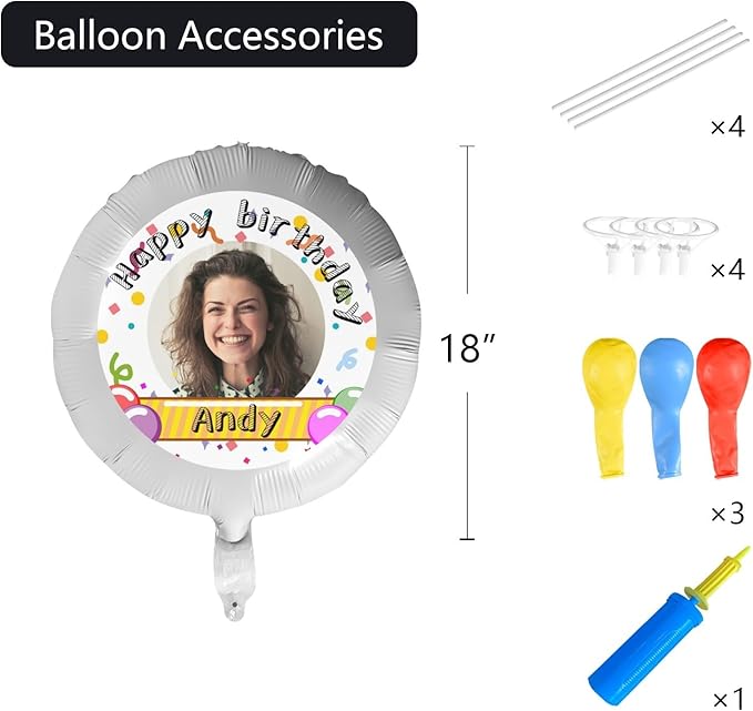 Custom Balloons Photo Text Party Personalized Picture Balloons with logo Names Balloons First Birthday, Birthday Party, 16 years old Party, Christmas Party Balloon With Stand and Pump