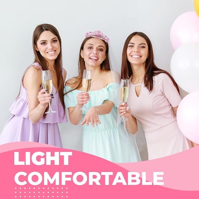 Birthday Tiara and Crown with Sash for Women, Hair Accessories for Wedding Party Costume (C - Pink)