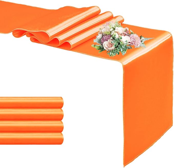 5 Pack Satin Table Runner Orange 12 x 108 Inch Long,Satin Silk Table Runner for Wedding,Birthday Party and Banquet(Orange,5 Pack)