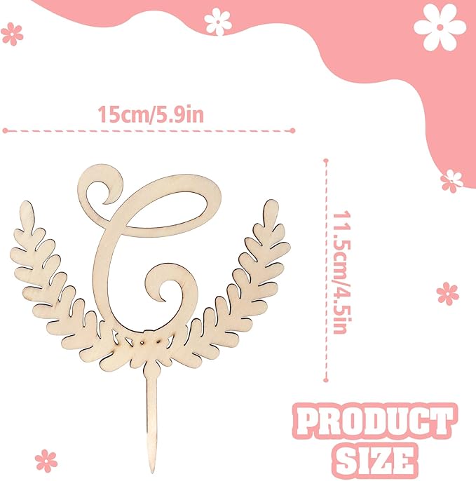 LINGTEER Personalized Inital Letter C Wooden Cake Topper Perfect for Birthday Rustic Wedding Anniversary Party Keepsake Decoration