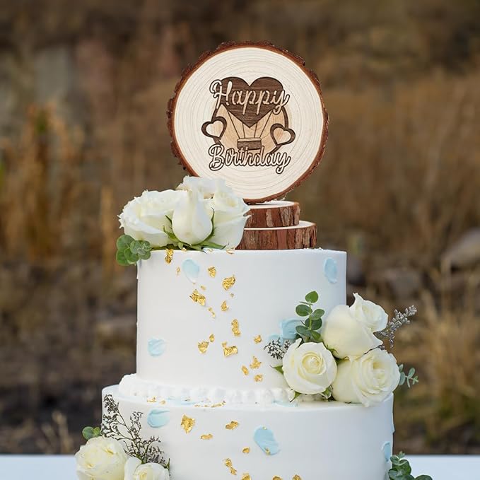 Happy Birthday Cake Toppers, Rustic Cake Toppers in Wood, Boho Birthday Party Decorations, Country Style Vintage Keepsake for Friends, Family, Men, Women, Mom, Dad, and Kids, Custom Handmade Gifts