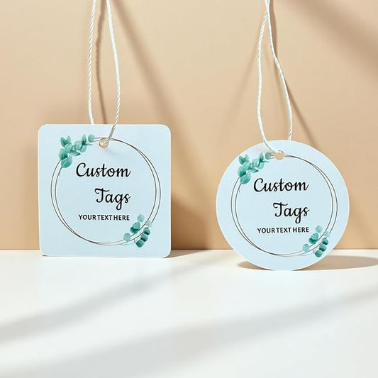Personalized Gift Tags, Square Round Paper Thank You Tag for Wedding Baptism Birthday Favors, Custom Hang Tags with Your Text and String (Design5)