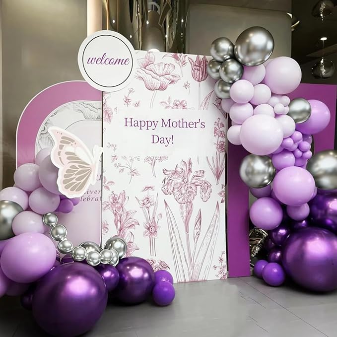 Purple and Silver Balloon Garland Arch Kit, 166Pcs Purple Metallic Pastel Lavender Maca Lilac Violet Gold Chrome Balloons for Birthday Wedding Baby Shower Party Decoration