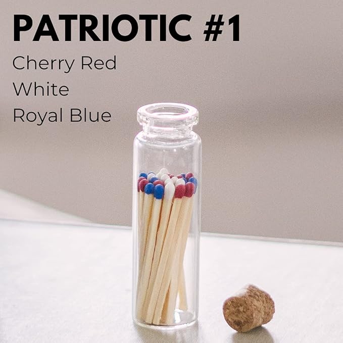 River Birch Decorative Matches in a Bottle with Striker - Cute & Colored Matches - 2 Bottles, Patriotic 1 Tip, 40 Matches