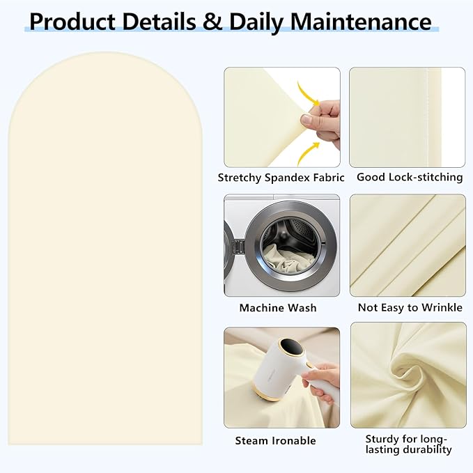 HEMMOTOP 7.2 ft Beige Arch Backdrop Cover (No Arch Stand), Ivory Spandex Arch Covers Stretchy Backdrop for Balloon, Wedding, Birthday Party, Baby Shower, Banquet Arch Decoratio