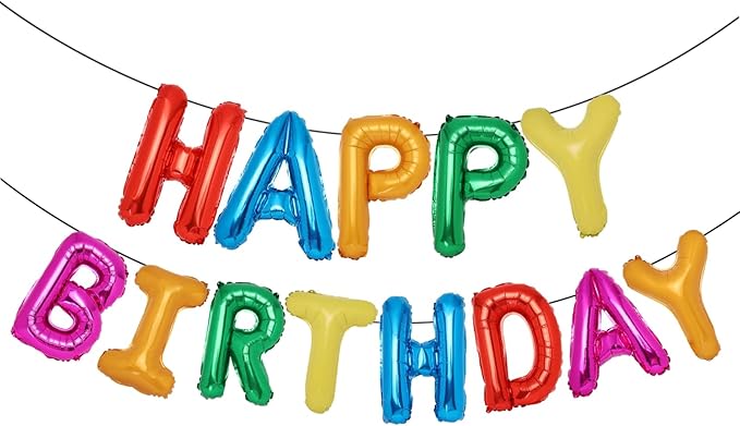 Accevo 7 Color Rainbow Happy Birthday Balloons Banner 16 Inch Mylar Foil Letters Balloons Happy Birthday Sign Banner for Kids, Child, Adults, Boys & Girls Birthday Party Decorations Balloon Supplies