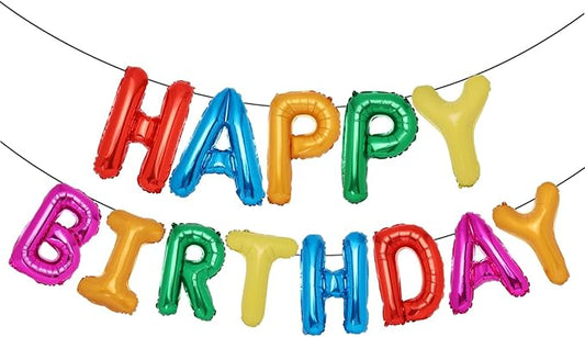 Accevo 7 Color Rainbow Happy Birthday Balloons Banner 16 Inch Mylar Foil Letters Balloons Happy Birthday Sign Banner for Kids, Child, Adults, Boys & Girls Birthday Party Decorations Balloon Supplies