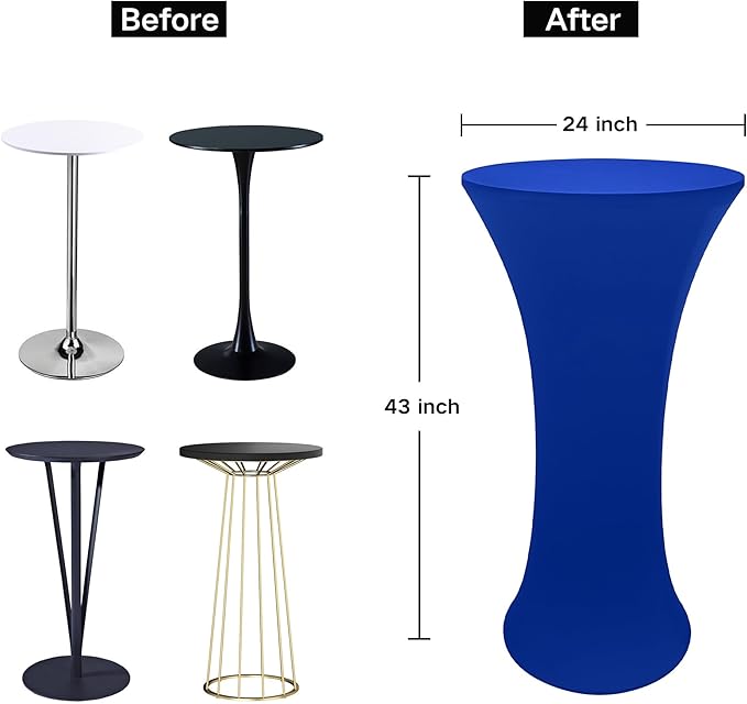 2PCS 24x43 Inch Round Fitted Cocktail Table Cover Royal Blue Spandex Cocktail Table Cloth Highboy Fitted Tablecloth High Top Table Cloths for Party Pub Banquet Bistro
