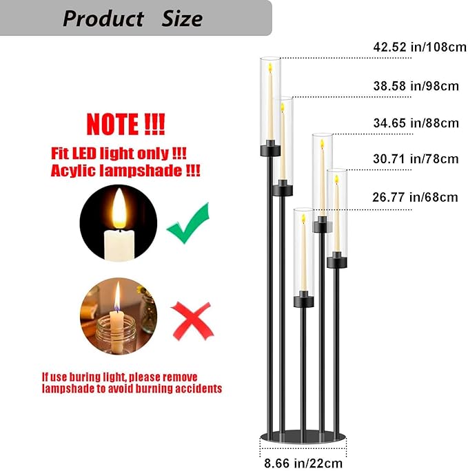 42.5inch 4pcs Black Candelabra Centerpieces for Tables 5 Arms Wedding centerpieces for Decorations