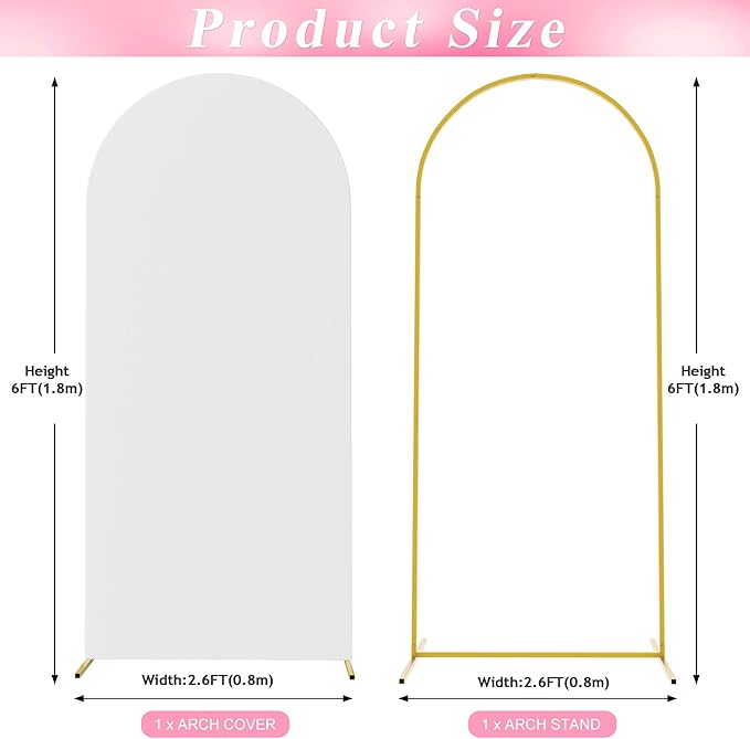 Wokceer 6 FT Wedding Arch Backdrop Stand and White Arch Cover Metal Arch Stand with Arch Stand Cover for Birthday Party Wedding Ceremony Bridal Baby Shower Event Decor, DoorCover 0.8M-White-K