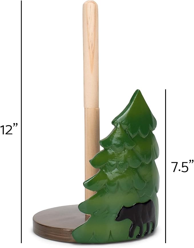Elanze Designs Forest and Bear 12 inch Resin and Wood Paper Towel Holder