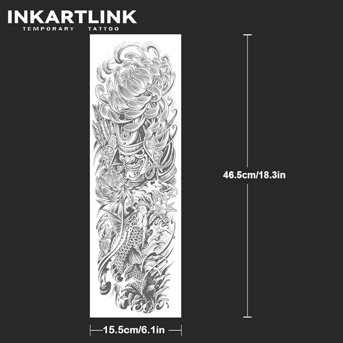 INKARTLINK Semi Permanent Tattoo, 2 Pieces Full Arm Large Size Art Party Tattoo, Comes with a Pair of Anti-Transfer Sleeves, Lasts 7-15 Days, Waterproof (Warring States Daimyoji Soul)