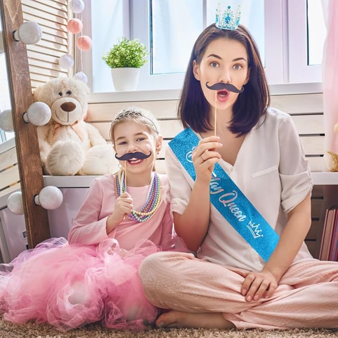 Birthday Queen Sash for Women Tiara & Crowns Headbands for Girls Happy Birthday Party Accessories Favor Supllies Leona Blue Silver Pink, 2 Pack