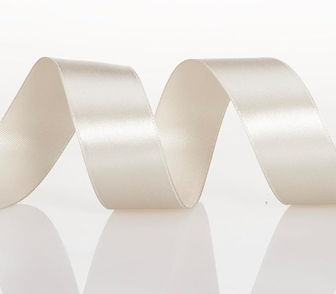 1 Inch Linen Beige Solid Satin Ribbon, 50 Yards Craft Fabric Ribbon for Gift Wrapping Floral Bouquets Wedding Party Decoration