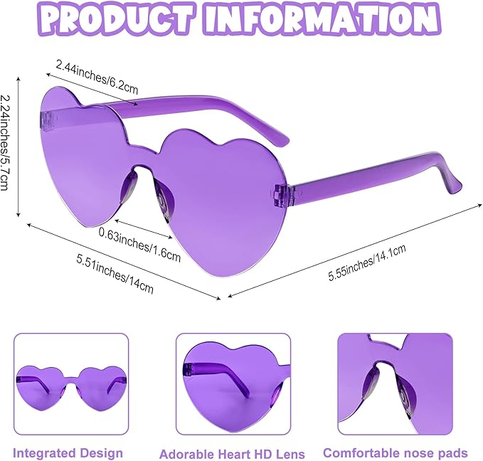 12 Pack Heart Sunglasses for Women Transparent Heart Glasses for Bachelorette Birthday Party Favor Gifts