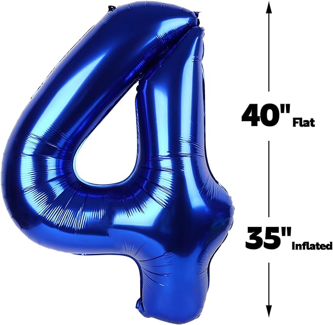 40 Inch Night Blue Large Number 4 Balloons, Giant Foil Number Four 14 24 34 40 44 Balloons, Night Blue Mylar Big Balloon for Anniversary Graduation Decorations