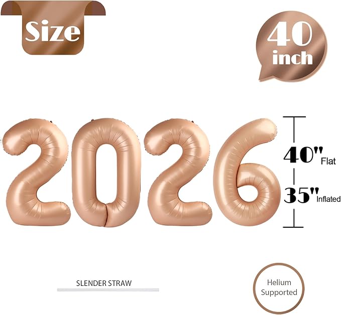 Light Brown 2026 Number Balloon, Light Brown Number Balloons 40 Inch, 2026 Balloon Birthday Decorations, 2026 Birthday Party Supplies