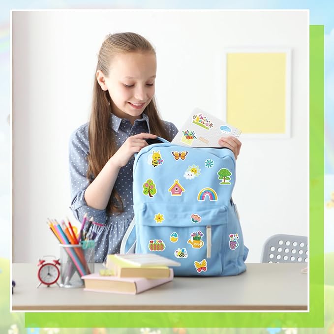 24 Sheets Spring Stickers for Kids, 444 Pcs Spring Garden Flower Stickers Bulk Preschool Sticker Sheets for Reward Craft Scrapbooking Water Bottles Gifts Bags Cards Envelopes Decor