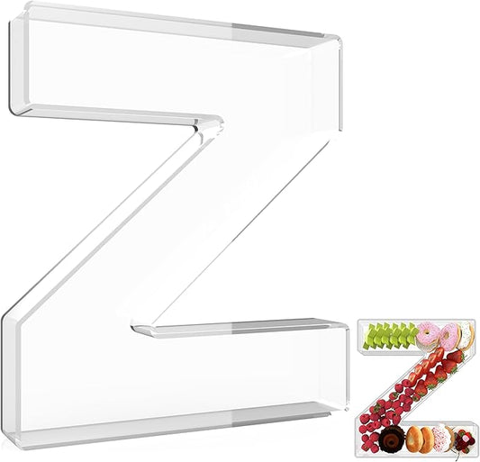 13.8" Extra Large Acrylic Letter Charcuterie Board Box, Reusable Fillable Letter Cake Candy Dish Display Serving Tray for Birthday Anniversary Party Decoration (Z)
