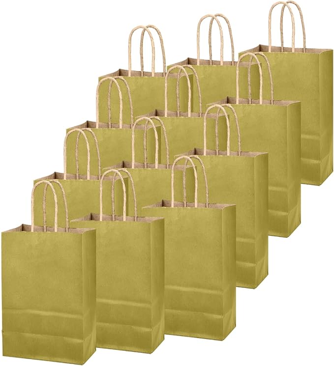 qiqee Grass Green Gift Bag with Handles Bulk 24Pcs Paper Bags -10.6"x8.3"x4.3"Party Favor Bags - Solid Color