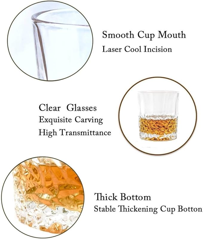 Premium Crystal Whiskey Glasses Set of 6 Large Lead-Free Crystal Glass Tasting Cups Scotch Glasses Tumblers for Drinking Irish Whisky Bourbon Tequila (Leaves, 6 * 10.5 oz)