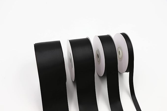 3/8 Inch Single Face Solid Color Satin Ribbon Roll, Ribbons Great for Gift Wrapping, Crafts, Wedding Party Decoration, Hair Bows Making and Other Sewing Projects (3/8" X 25 Yards, Black)
