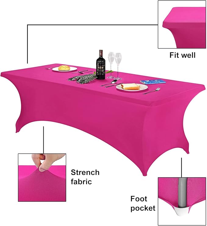FORLIFE 2Pack Spandex Table Covers，Fitted Tablecloth for Rectangular Tables, Stretch Patio Table Covers, Universal Spandex Table Cover for Wedding, Banquet, Party (8ft, Fuchsia)