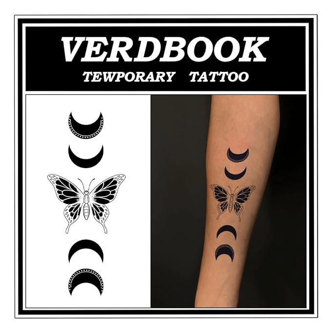 Waterproof Temporary Tattoos: 2-Sheet Tattoo Kit with Realistic Body Stickers, Semi-Permanent Tattoos for Adults Lasting 7-15 Days – Safe for Men & Women, Lunar Gleam