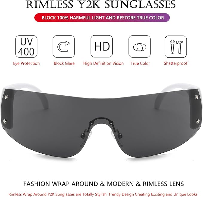 AIEYEZO Oversized Y2K Sunglasses for Women Men Trendy Retro Wrap Around Big Shield Sun Glasses